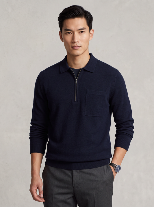Knitted Quarter-Zip Polo Sweater