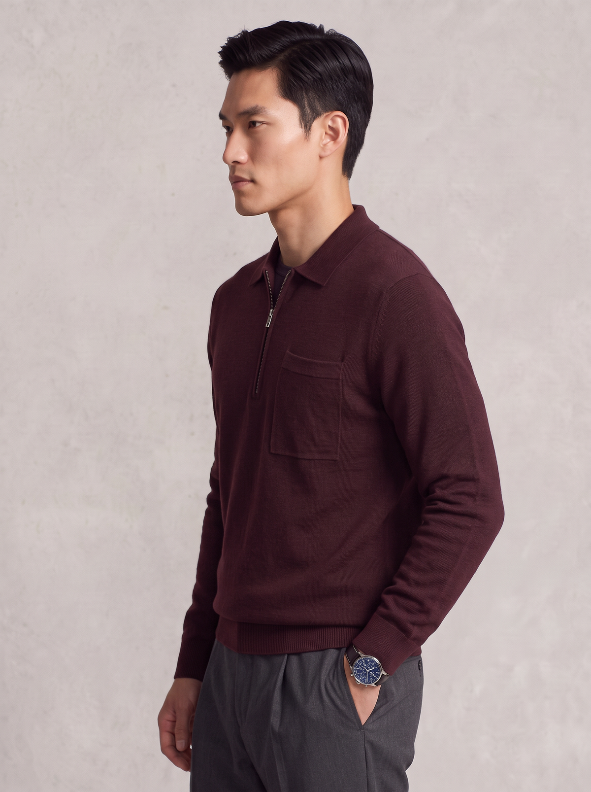 Knitted Quarter-Zip Polo Sweater