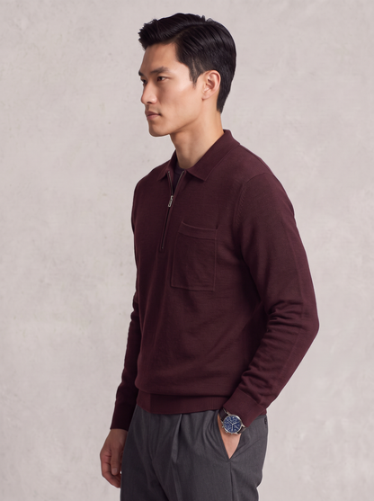 Knitted Quarter-Zip Polo Sweater