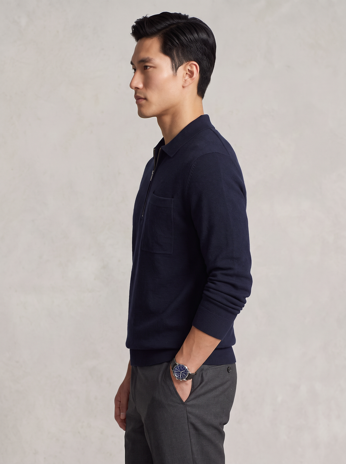 Knitted Quarter-Zip Polo Sweater