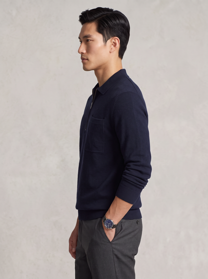 Knitted Quarter-Zip Polo Sweater