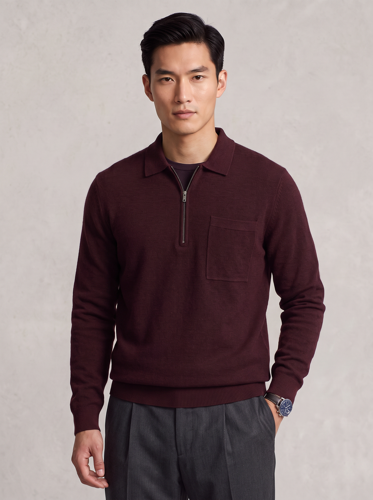 Knitted Quarter-Zip Polo Sweater